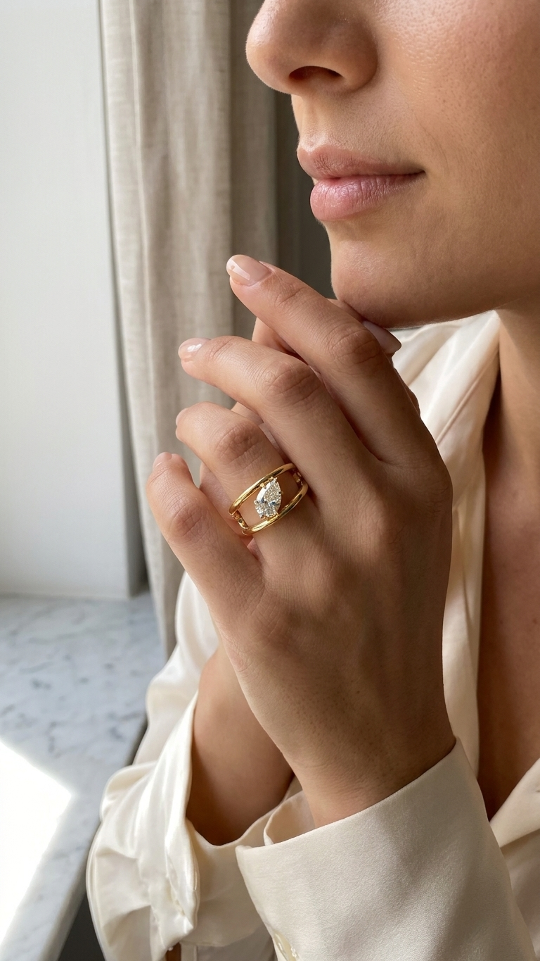 Pear Diamond Bridge Ring